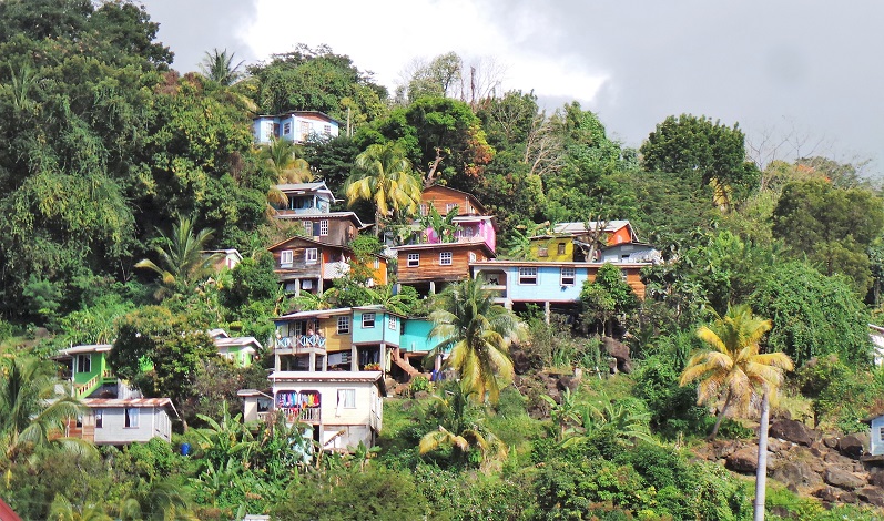 Gouyave : maisons sur les collines