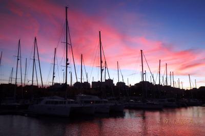 coucher de soleil sur la marina de Portimao
